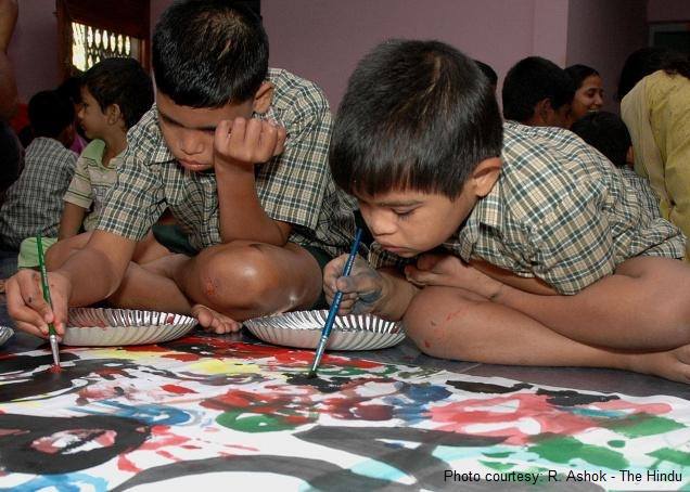 Autistic children with beautiful colours participated in painting competition. Photo Courtesy: The Hindu